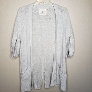 Anthropologie Short Sleeve Tunic Length Cardigan L Gray
